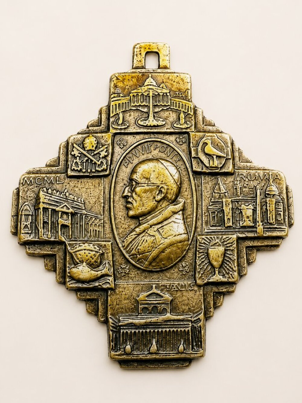 Vintage 1950 Pope Pius XII Holy Year Jubilee Medal Vatican Catholic Cross Pendan